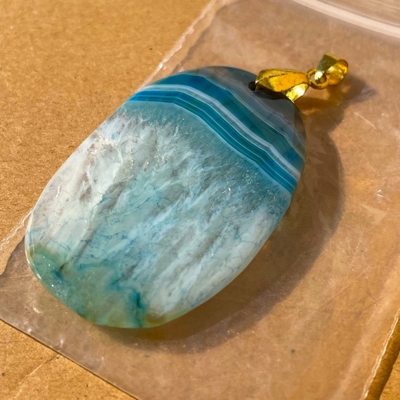 Aquamarine Translucent Polished Stone Pendant - Picture 3 of 3